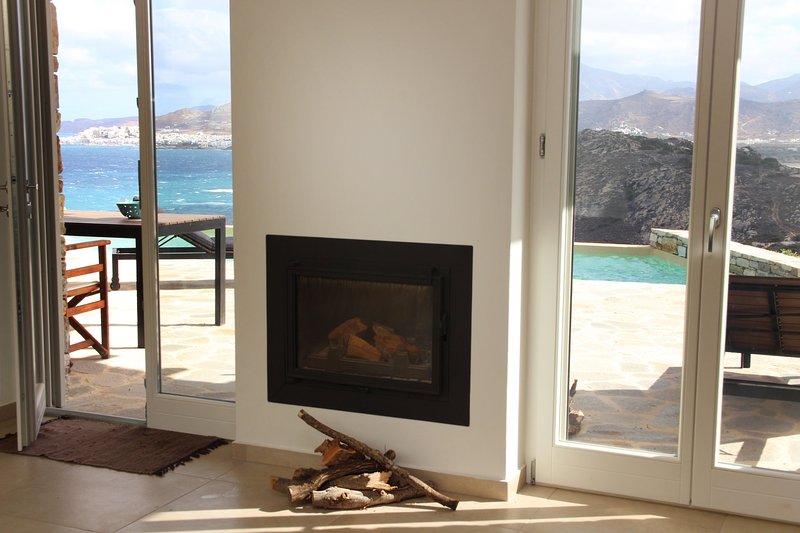 Villa Almiriki fire place with stunning view